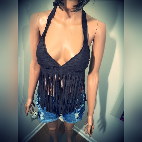 Fringe Halter Top in Brown Size S/M - Picture 2 of 7